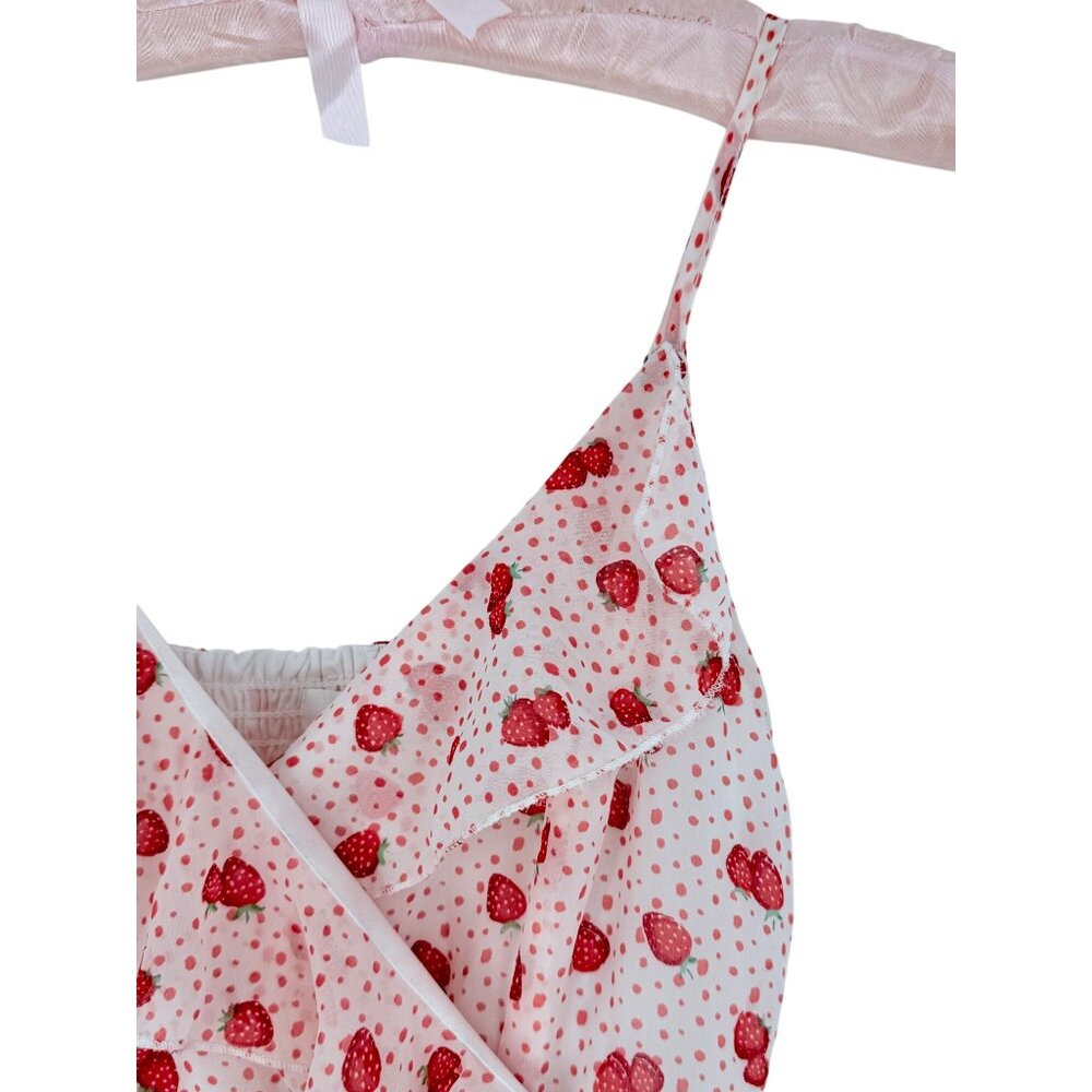 Jopna Cottagecore Strawberry Print Darling Whimsical Soft Girl Croquette Romper - Picture 9 of 16